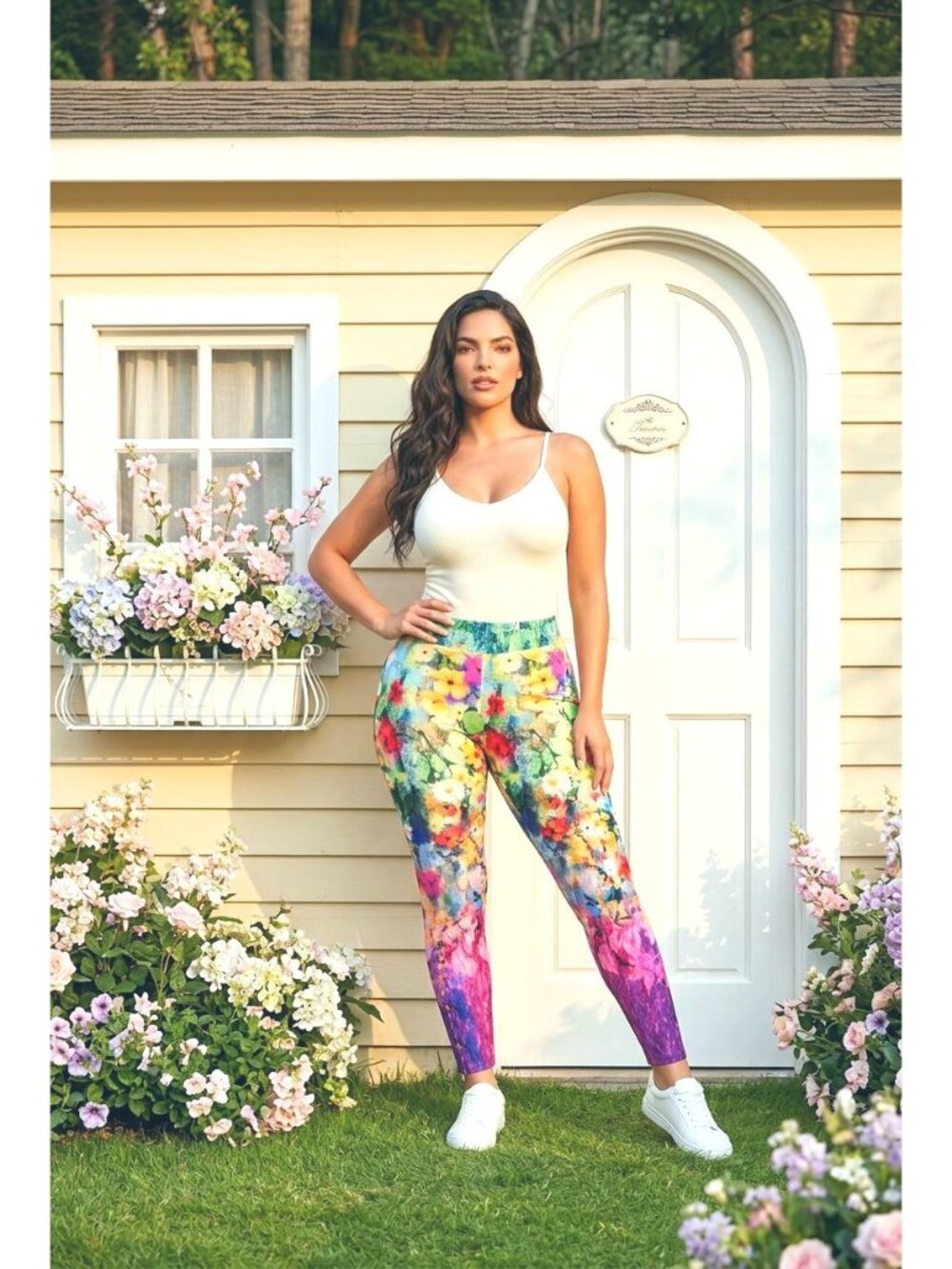 Impressionist Floral Watercolor Bloom Print Leggings Soft Surroundings (SKU#2145